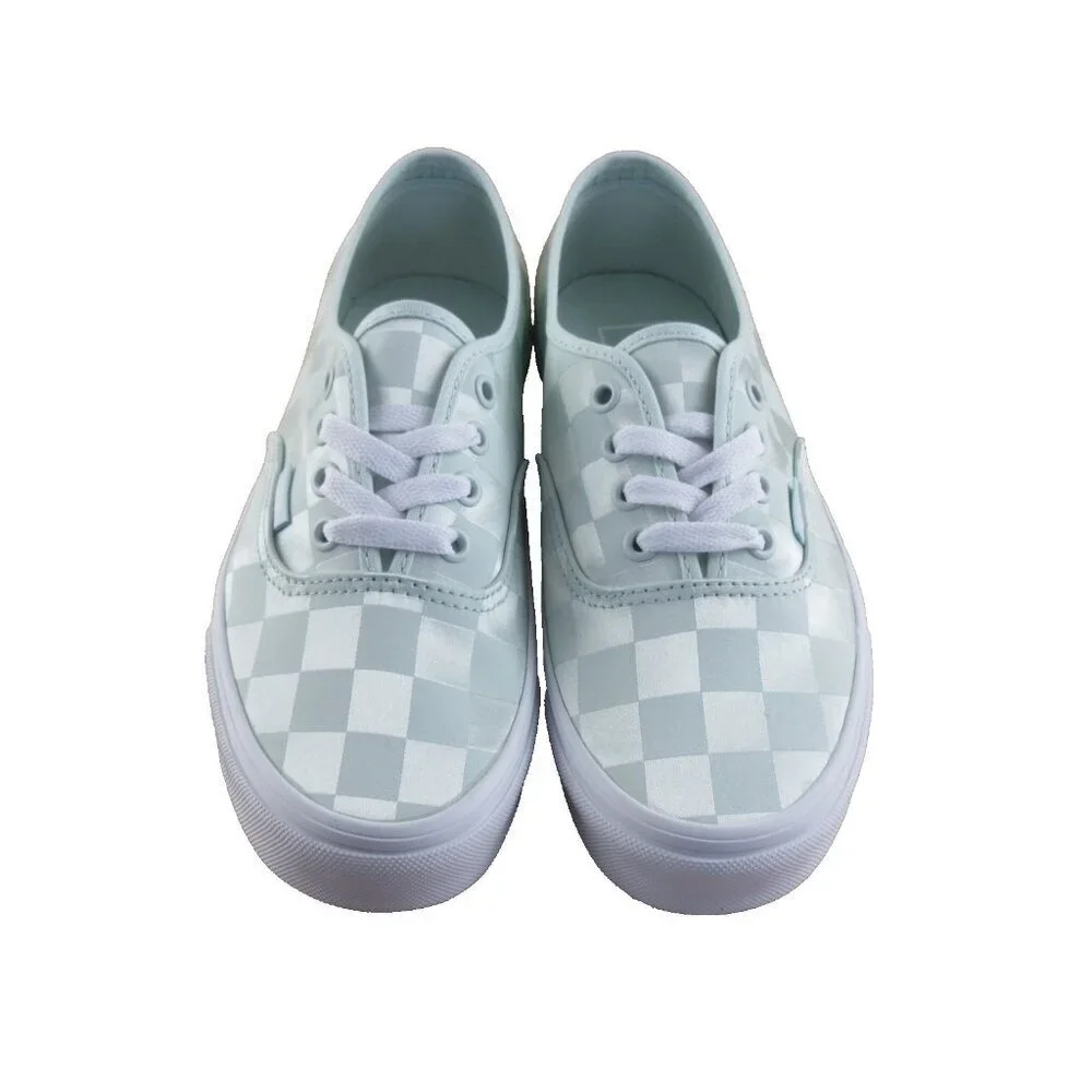 Vans Authentic Women's Satin Checkerboard Spa Blue Green White shoes Size 7 NIB